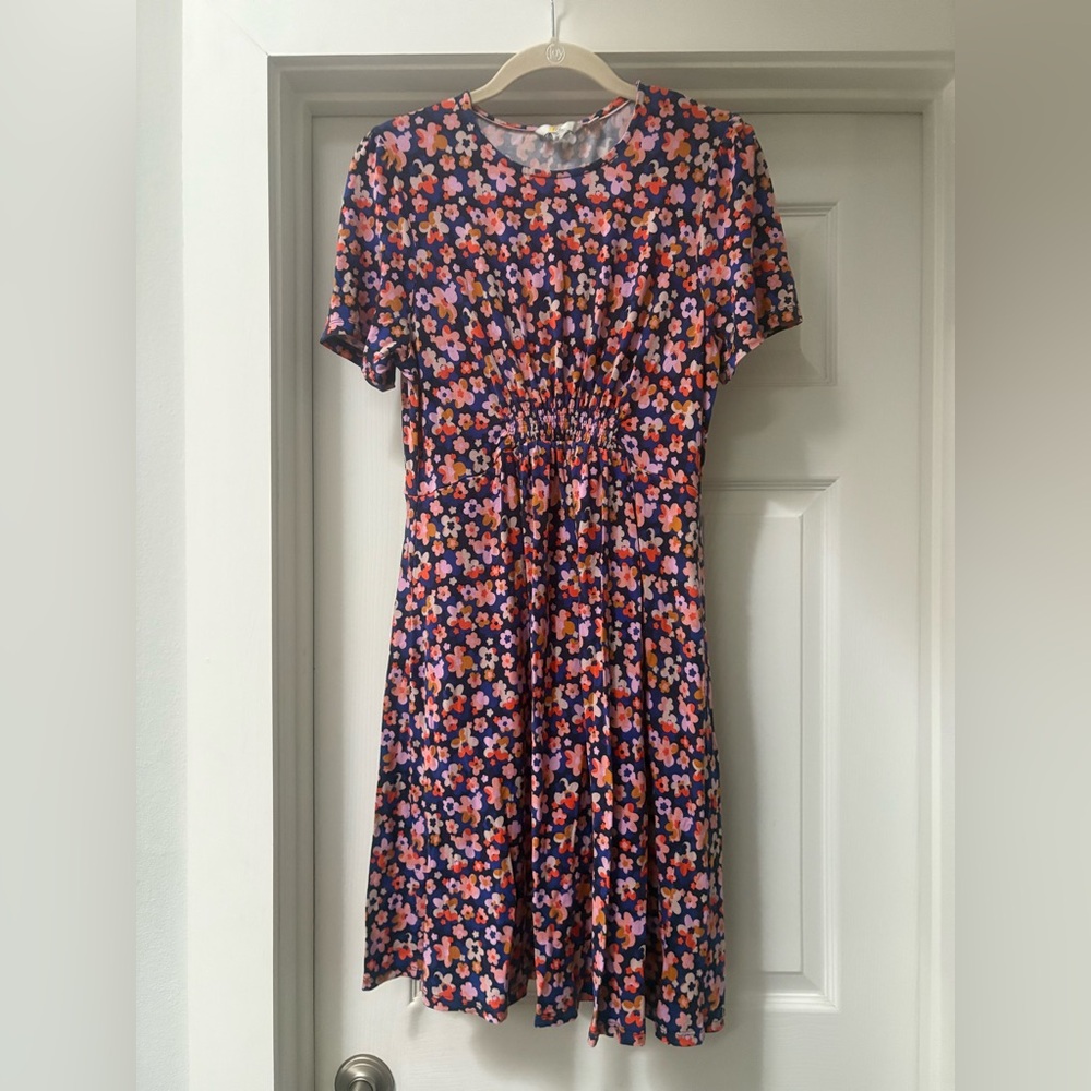 Boden Navy and Pink Floral Midi Dress